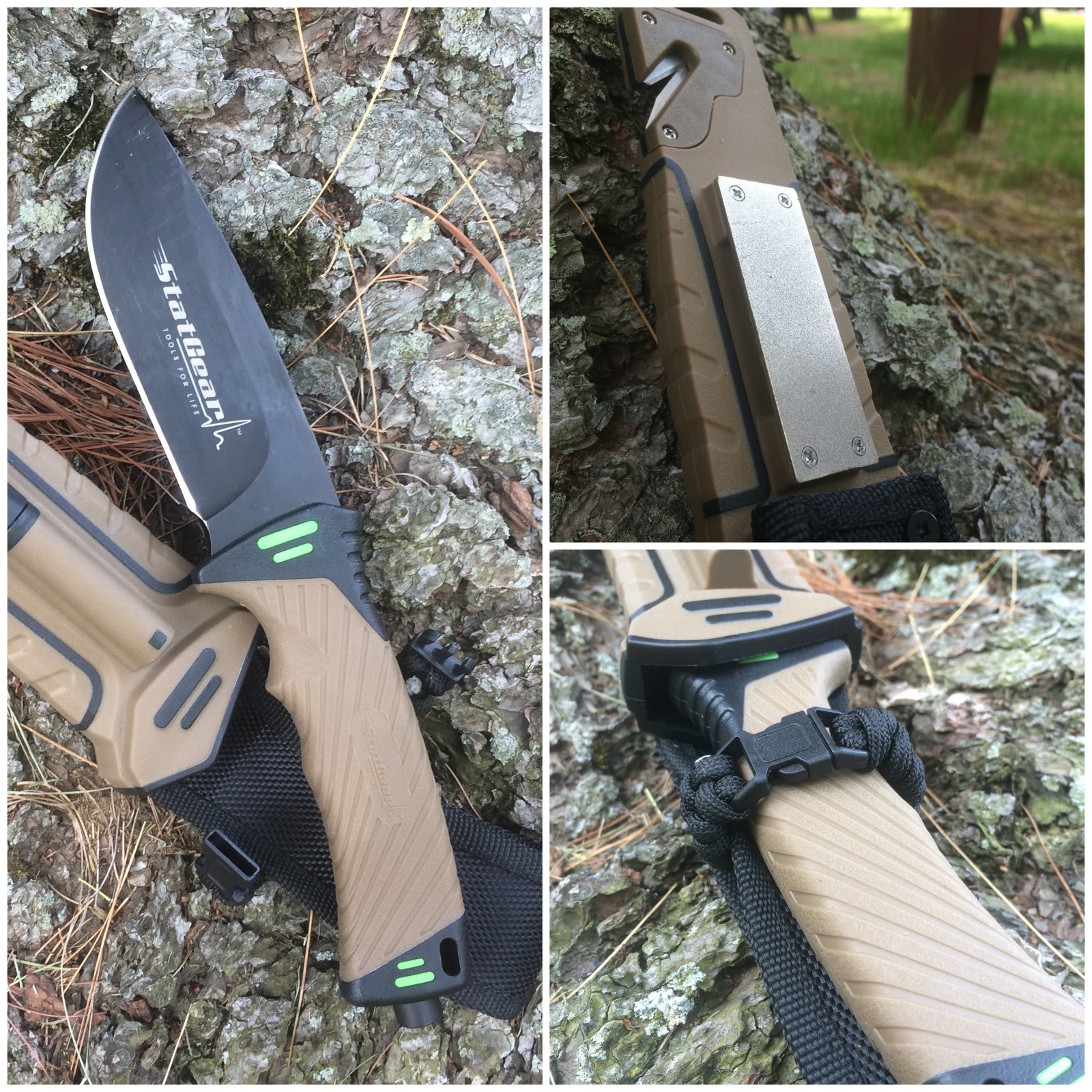 StatGear Surviv-All Hunting Knife – Sheath, Firestarter, Cord Cutter & Sharpener