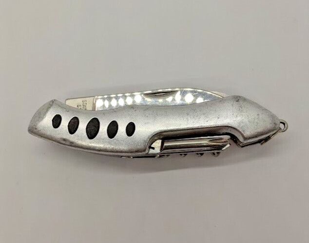 American Mint Multi Tool Scissors Cork Screw File Saw Plain Edge Folding Knife