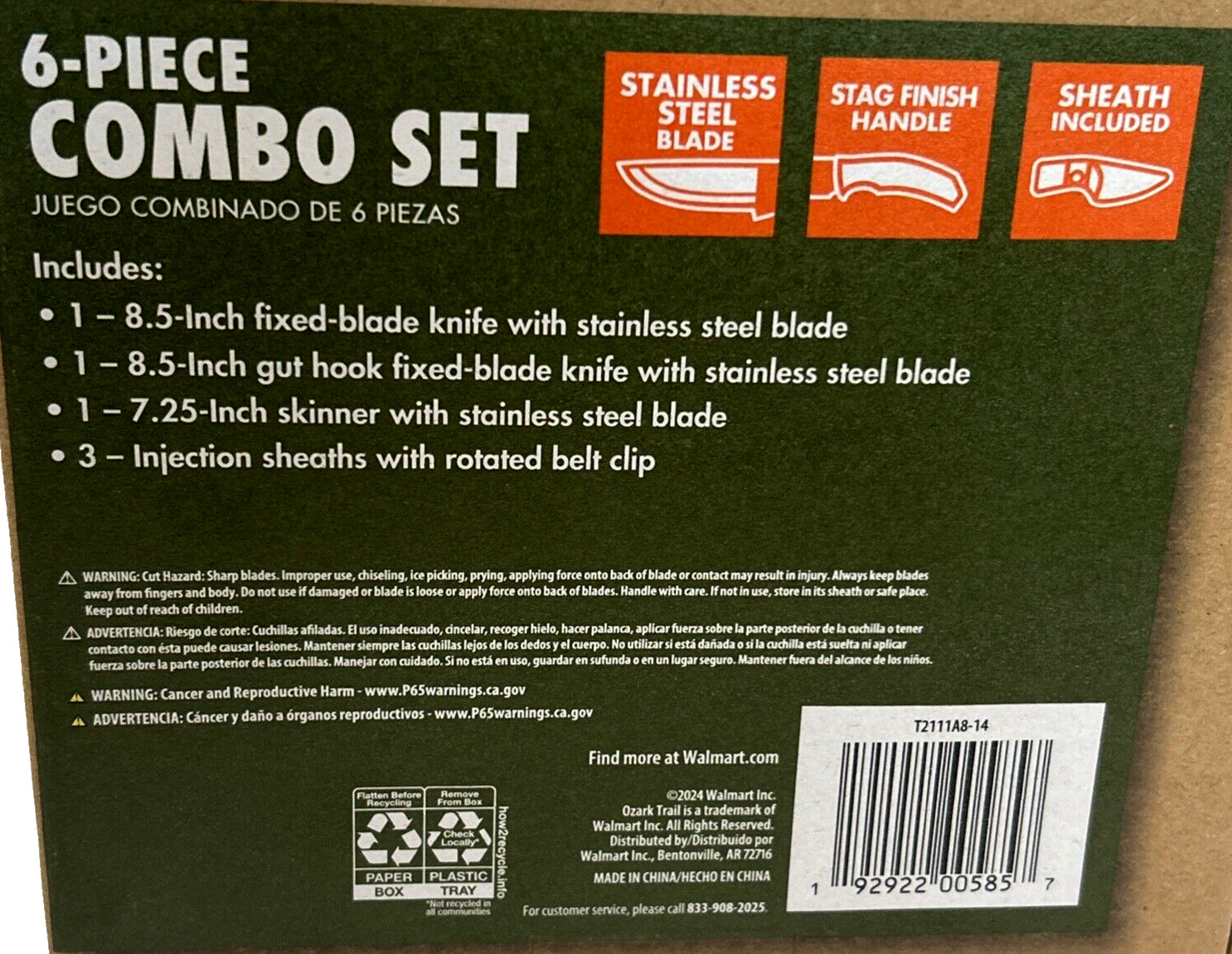 Ozark Trail 6 Piece Knife Combo Set With Sheaths Stainless Steel Outdoor Trail