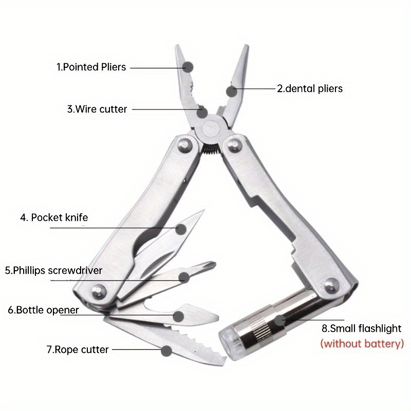 Folding 8-in-1 Outdoor Multi Tool Stainless Steel Pocket Knife Multitool Pliers