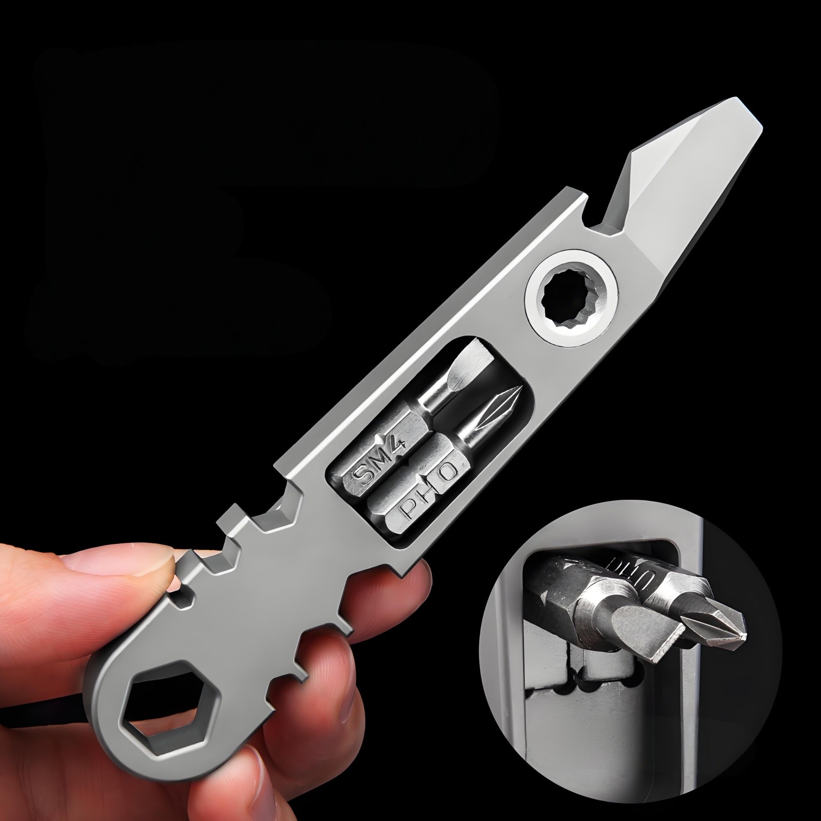 Titanium Alloy Multi-Tool EDC Pry Bar Ratchet Screwdriver Bottle Opener Portable
