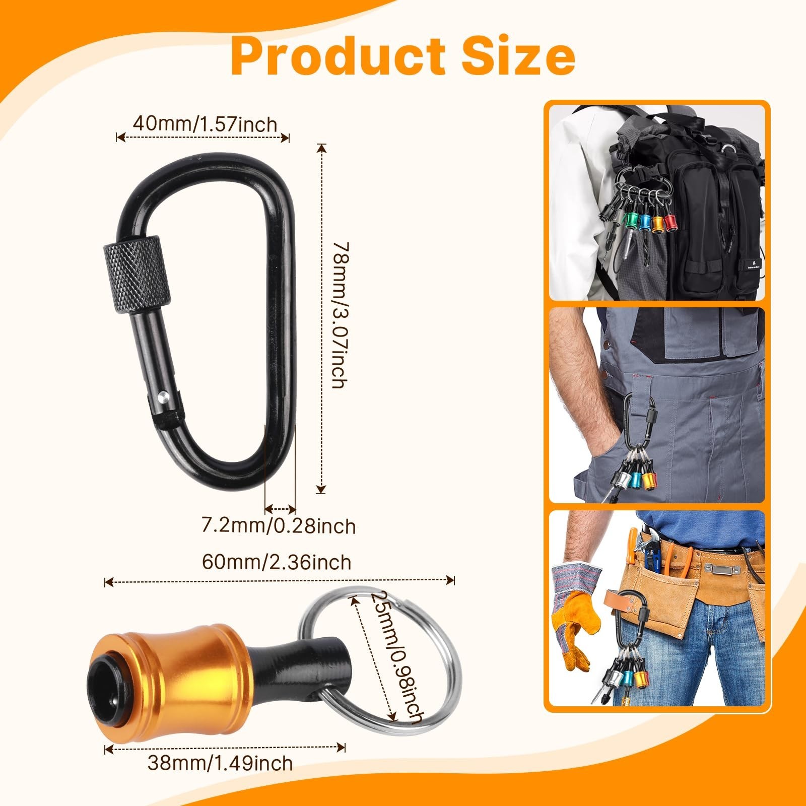 60PCS Keychain Bit Holder Set, 1/4″ Hex Drill & Screwdriver Bit Holders for Tool
