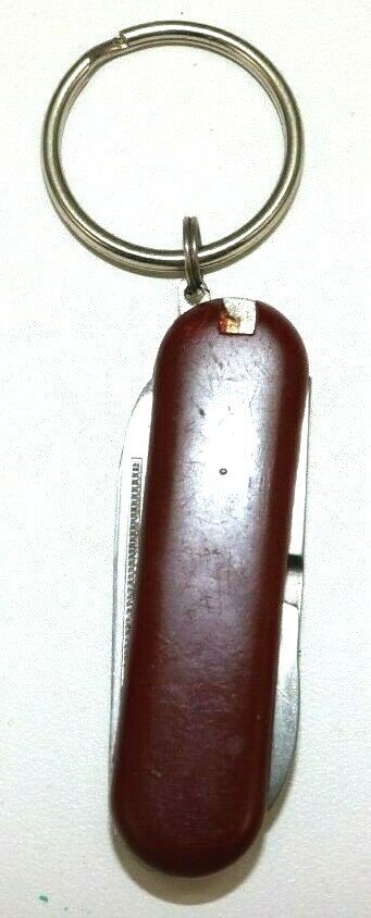 red pocket knife 3 multi-tool scissors, nail file, blade w keychain loop E2431
