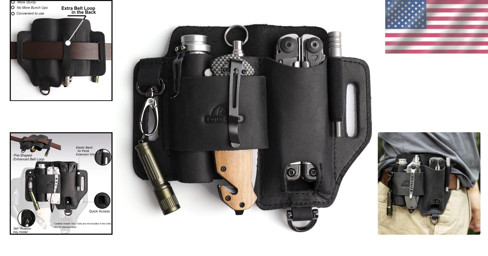 Leather EDC Belt Organizer for Multitools & Accessories