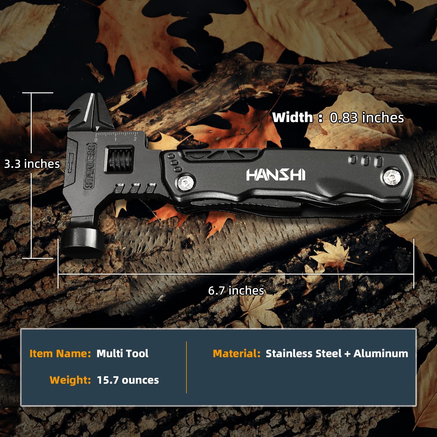 Adjustable Wrench Multitool Hammer for Survival,16 in 1 Multitools Pliers wit…