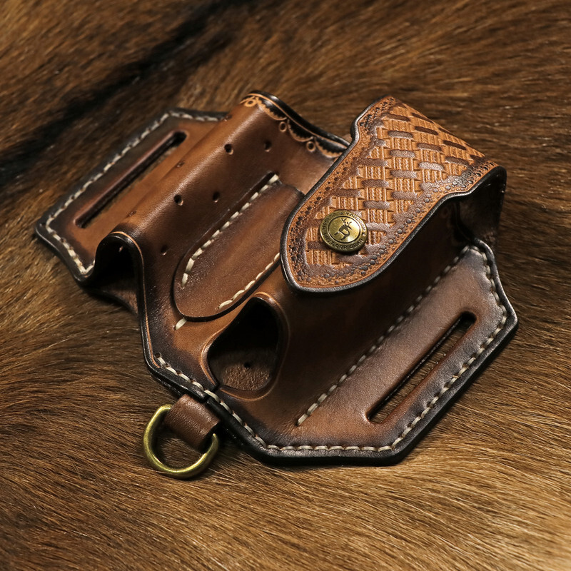 TOURBON 4-in-1 Leather Multitool Belt Holster for Flashlight/EDC/Pen Sheath Gift