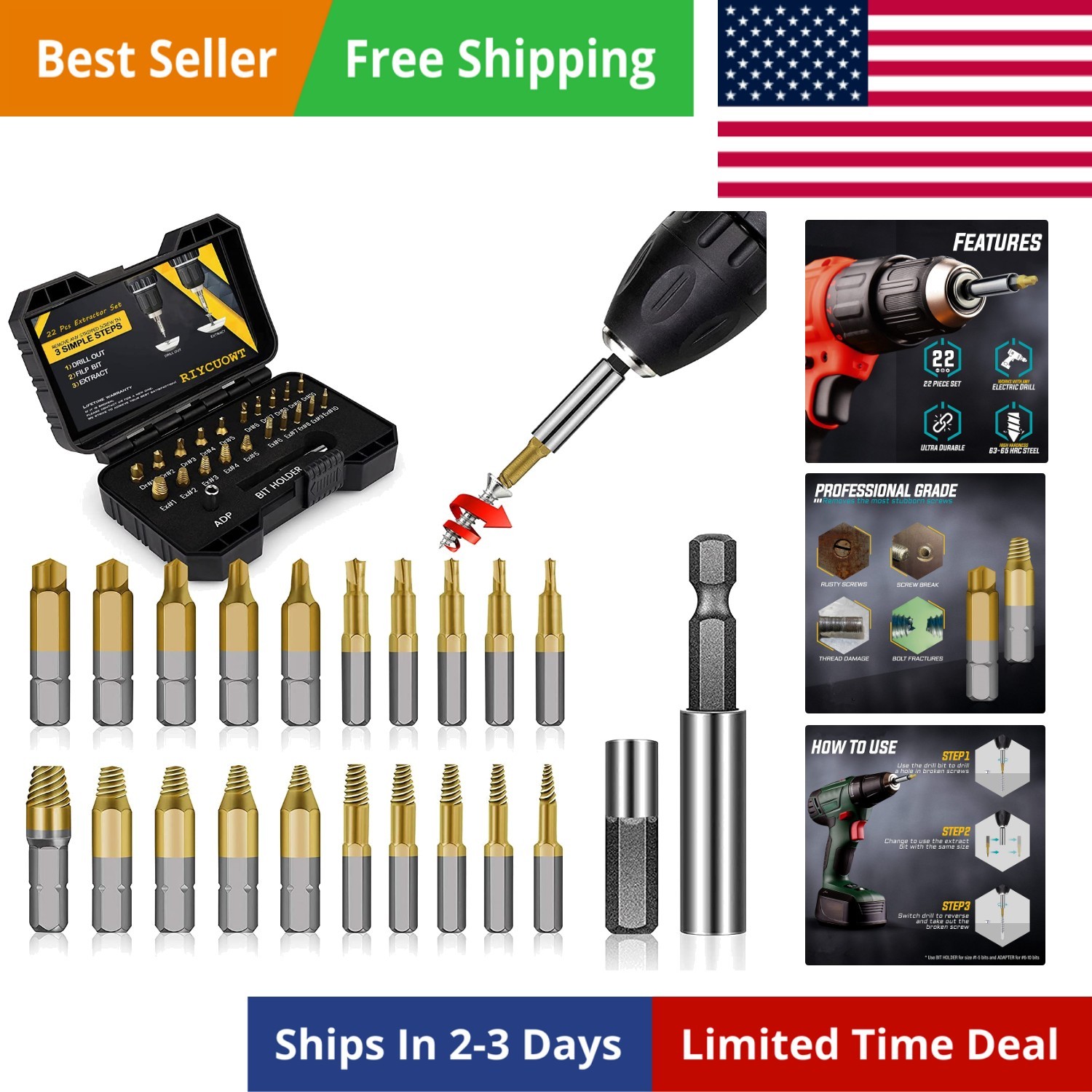 Gifts for Men – 22Pcs Titanium Damaged Screw Extractor Set, Remover for Strip…