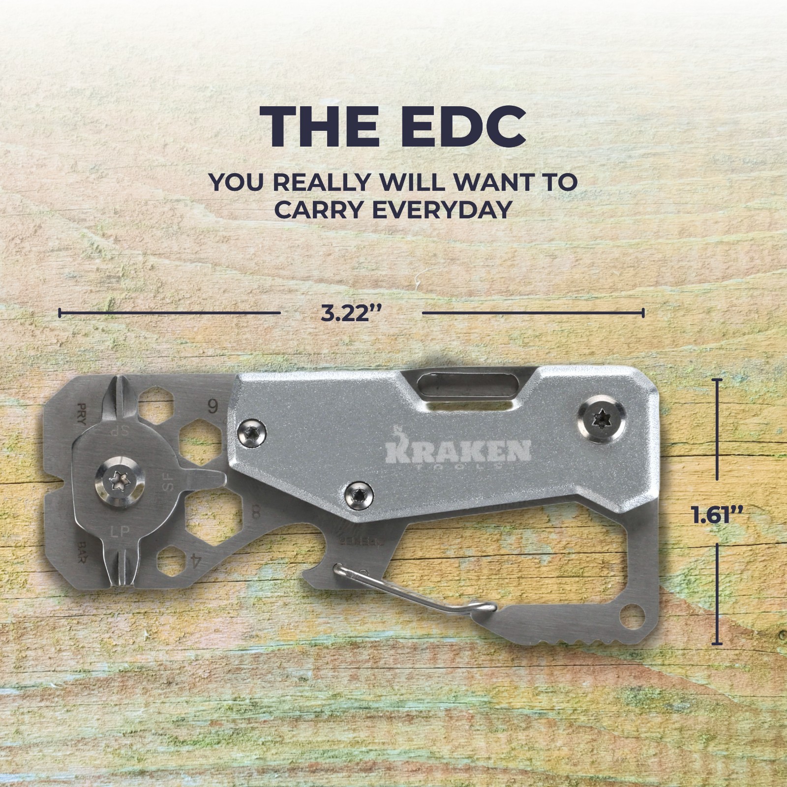 Kraken Tools 10 in 1 Stainless Steel EDC Multi Tool with Carabiner