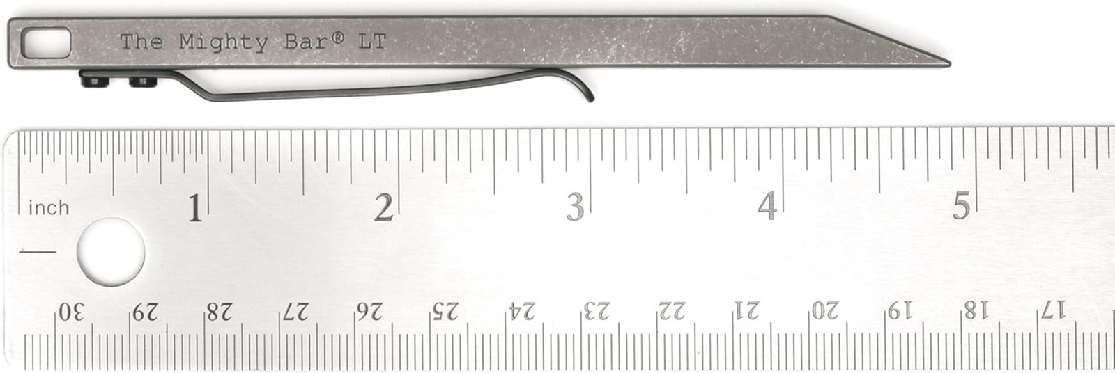 The Mighty Bar LT Long Titanium Edition Pry Bar Tool Stainless Steel Pocket Clip