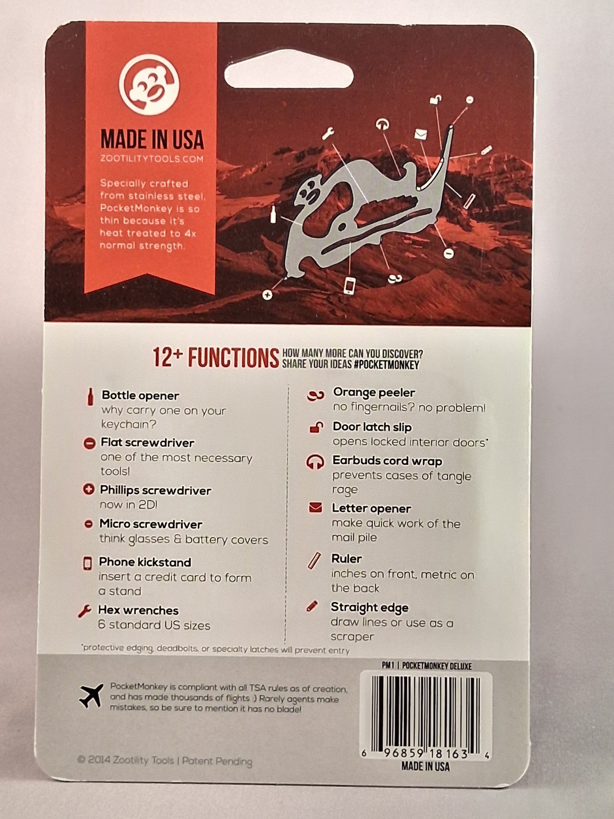 ZOOTILITY – POCKET MONKEY MULTI-TOOL 12 + FUNCTIONS ,TSA COMPLIANT (USA Made)
