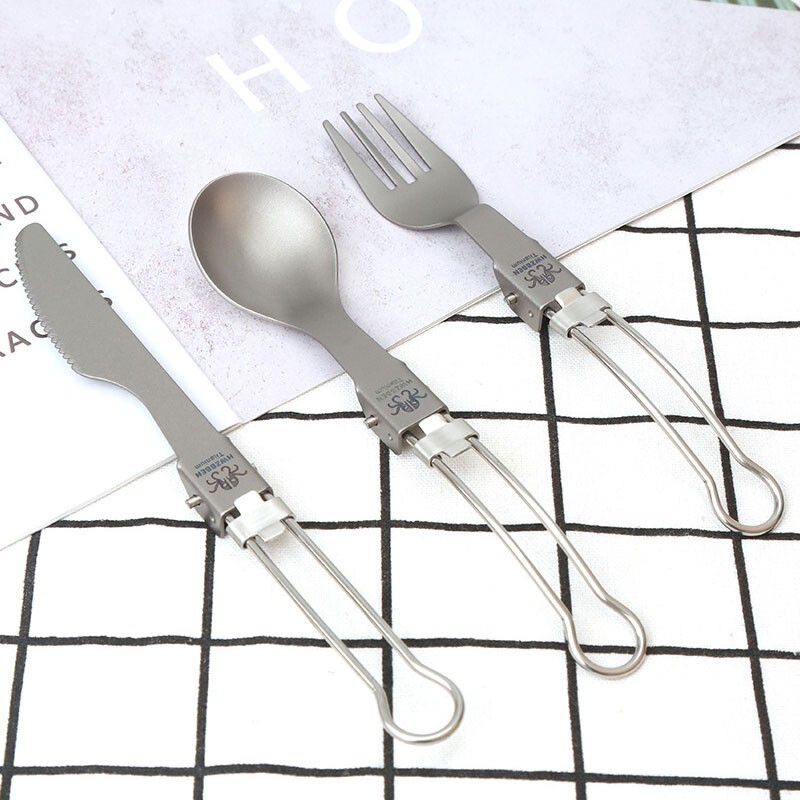 Titanium Folding Spork Spoon Knife Three-piece Sets Portable EDC Outdoor Camping