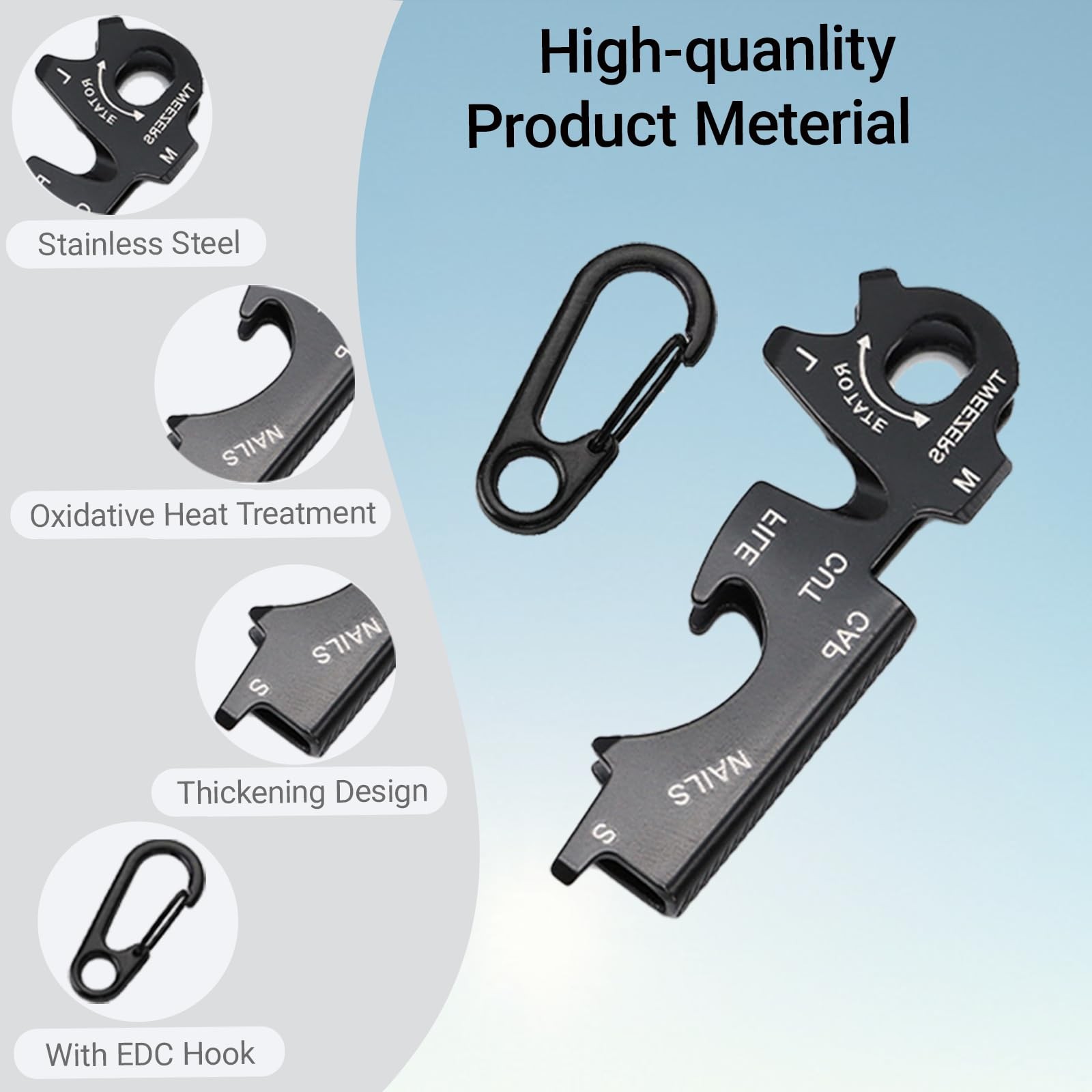 8-in-1 EDC Multi-Tool Keychain with Carabiner Clip, Heavy Duty Pocket Tool wi…