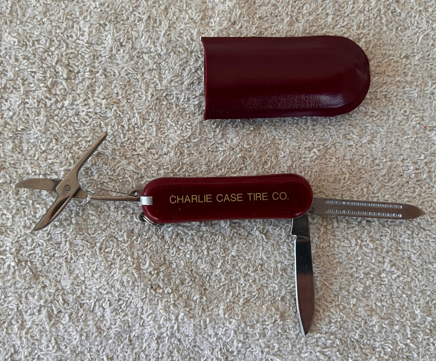 Vintage Army Knife Multi Tool With Case Firestone Charlie Case Tires Small 2.25″