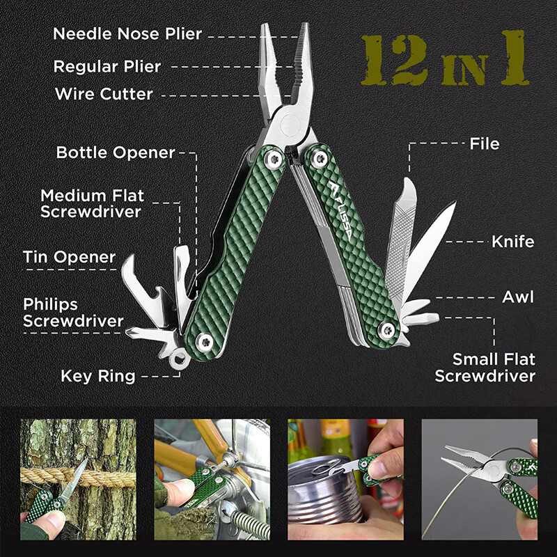Flissa 3PCS Waterproof LED Headlamp & Windproof Lighters 12 in 1 Multitool Plier
