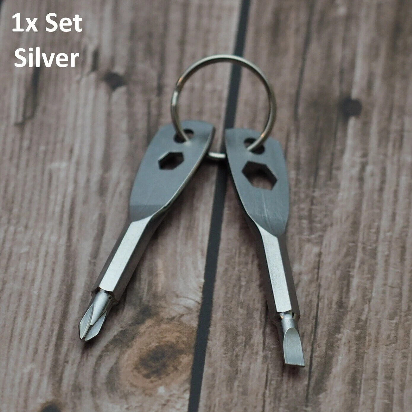 5pcs – Screwdriver Keychain Set EDC Pocket Tool Hex Nut Wrench Key Ring – Silver
