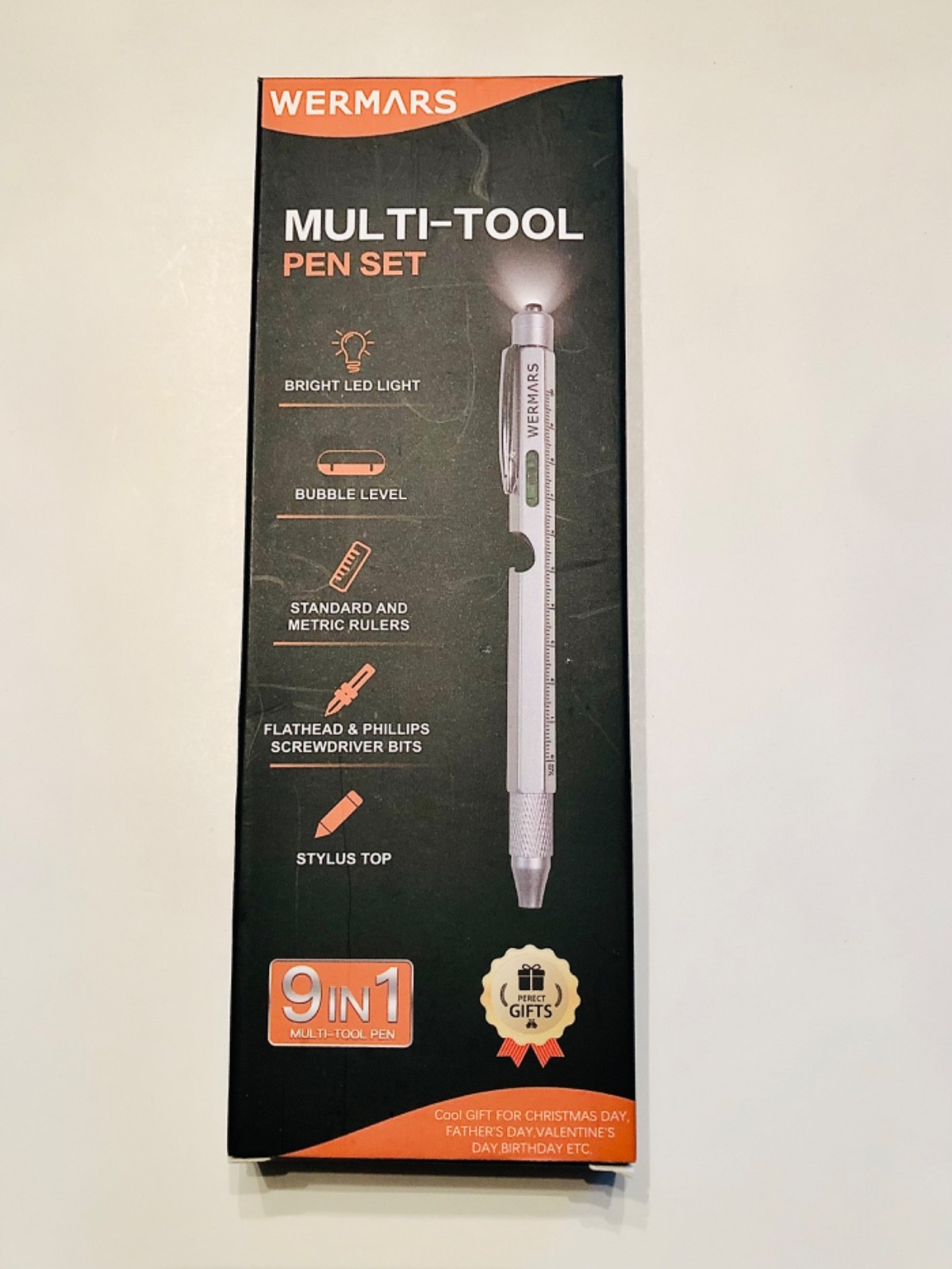 9 in 1 Multi-tool Men’s Pen Set LED Light, Stylus, Screwdriver, Rulers, Level