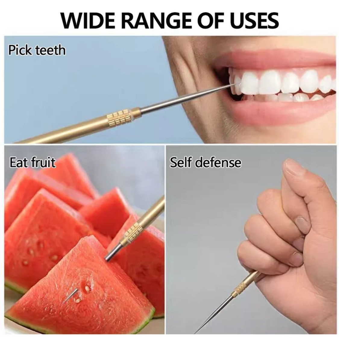 5PC Outdoor Camping Titanium Toothpick Holder Fruit Fork Keychain Floss Travel