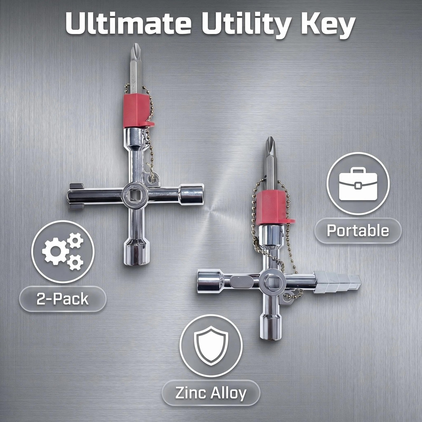 2pcs 4-in-1 Universal Utility Key, Zinc Alloy Plumber Electrical Tools, Durab…
