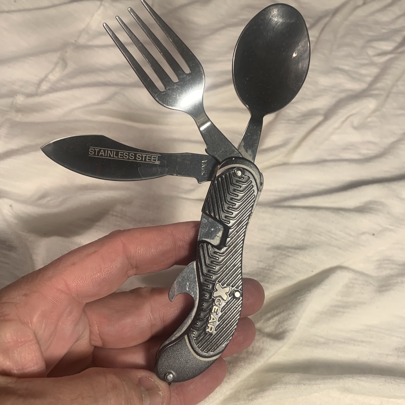 Stainless Steel Camping Multi-Tool Knife Spoon Fork Silver Straight Edge