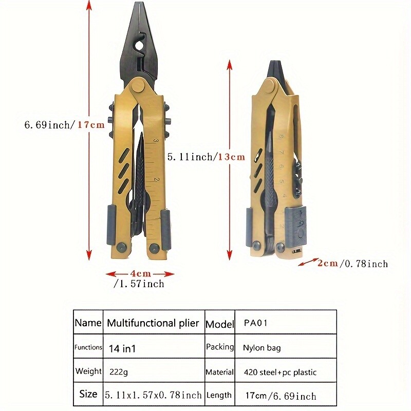13 In1 Survival Multi Tool Plier Outdoor Portable Compact Pocket Stainless Steel