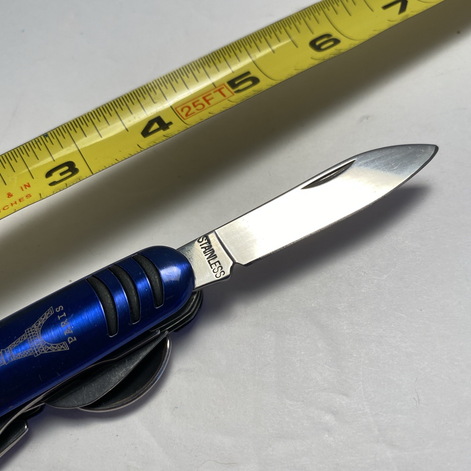 Eiffel Tower Paris Multi Tool SAK Blue Plastic Handle Spoon Fork Knife Corkscrew