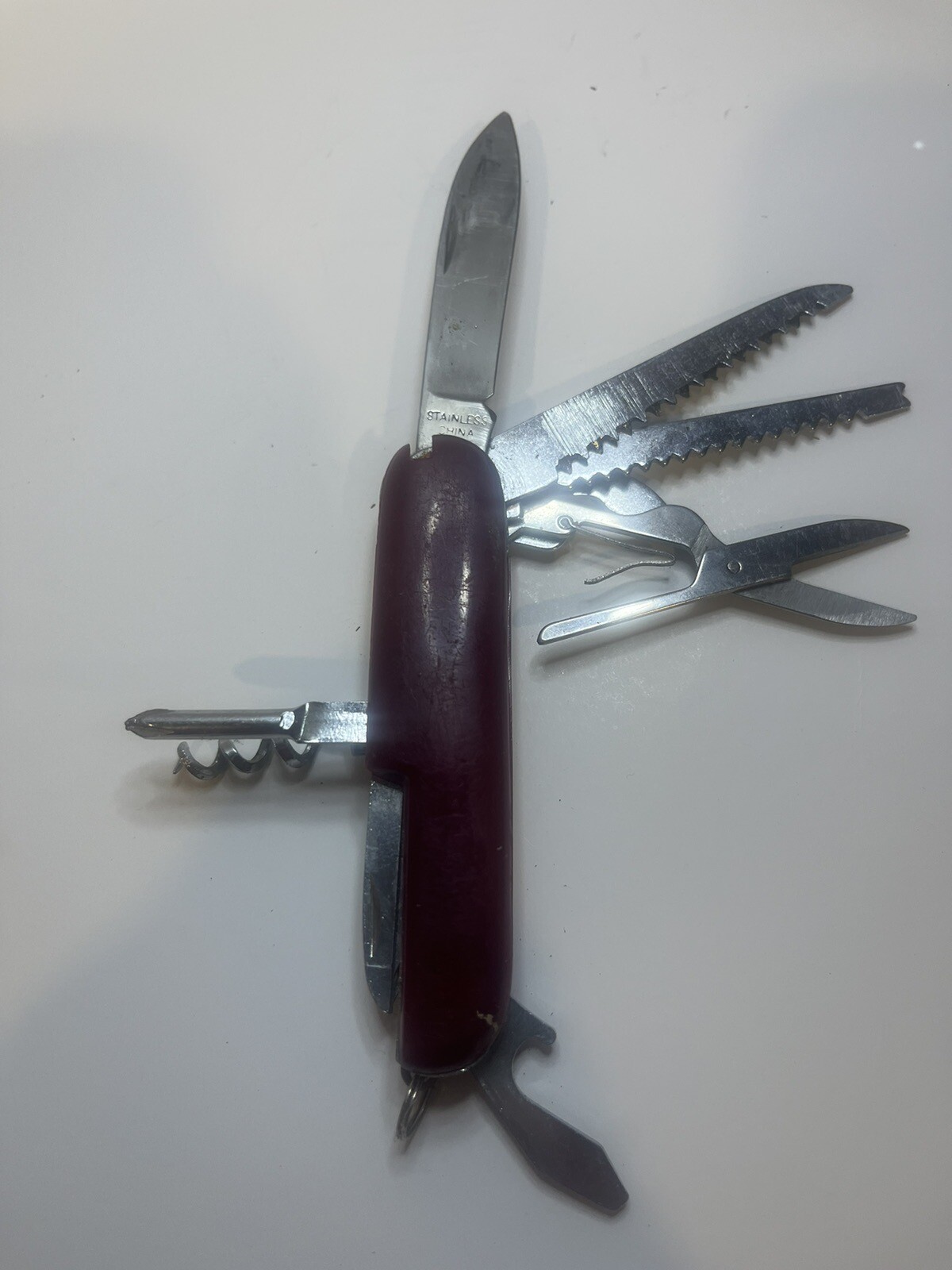Vintage Swiss Army Knife Scissor Can Opener Saw File Blade Tool