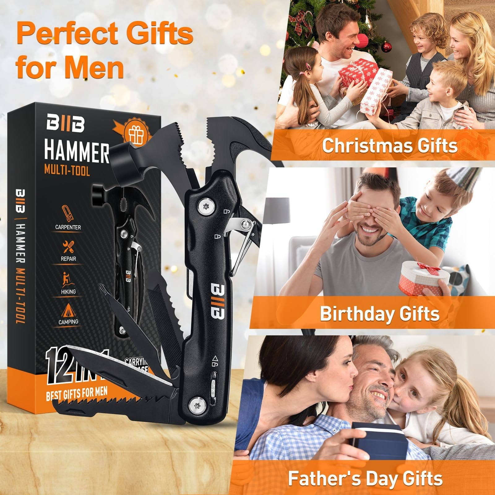12-in-1 Hammer Multitool – Perfect Gift for Men, Dad, Husband, Boyfriend, Campin