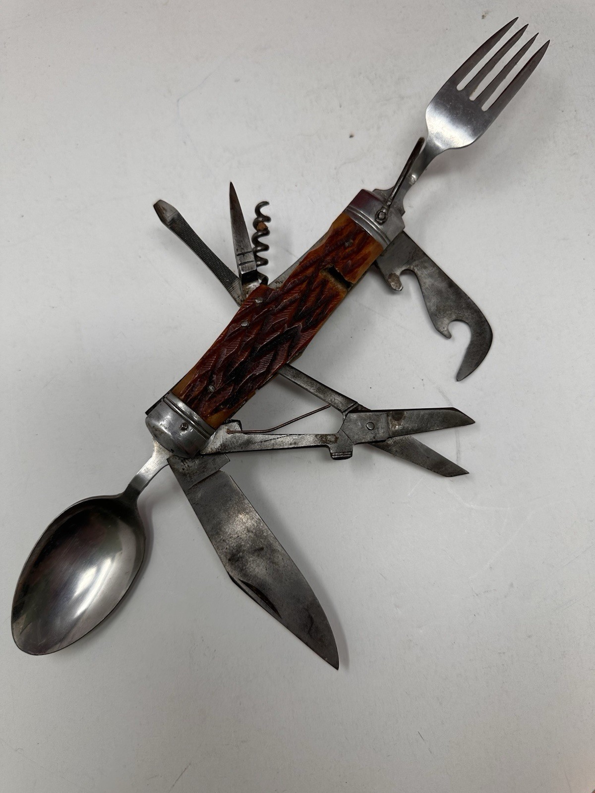 Multi Tool Hunting VTG JAPAN Hobo Tool Fork Spoon Knife Opener Scissors & MORE
