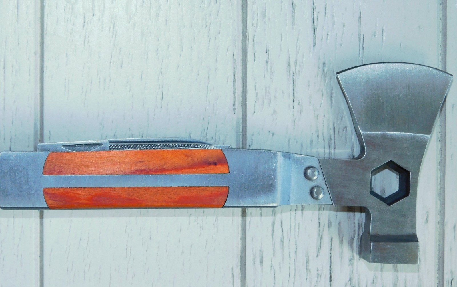 Multi-Tool Unused Stored 6″ Wood Handle Hatchet Blades Screwdriver Hammer File++