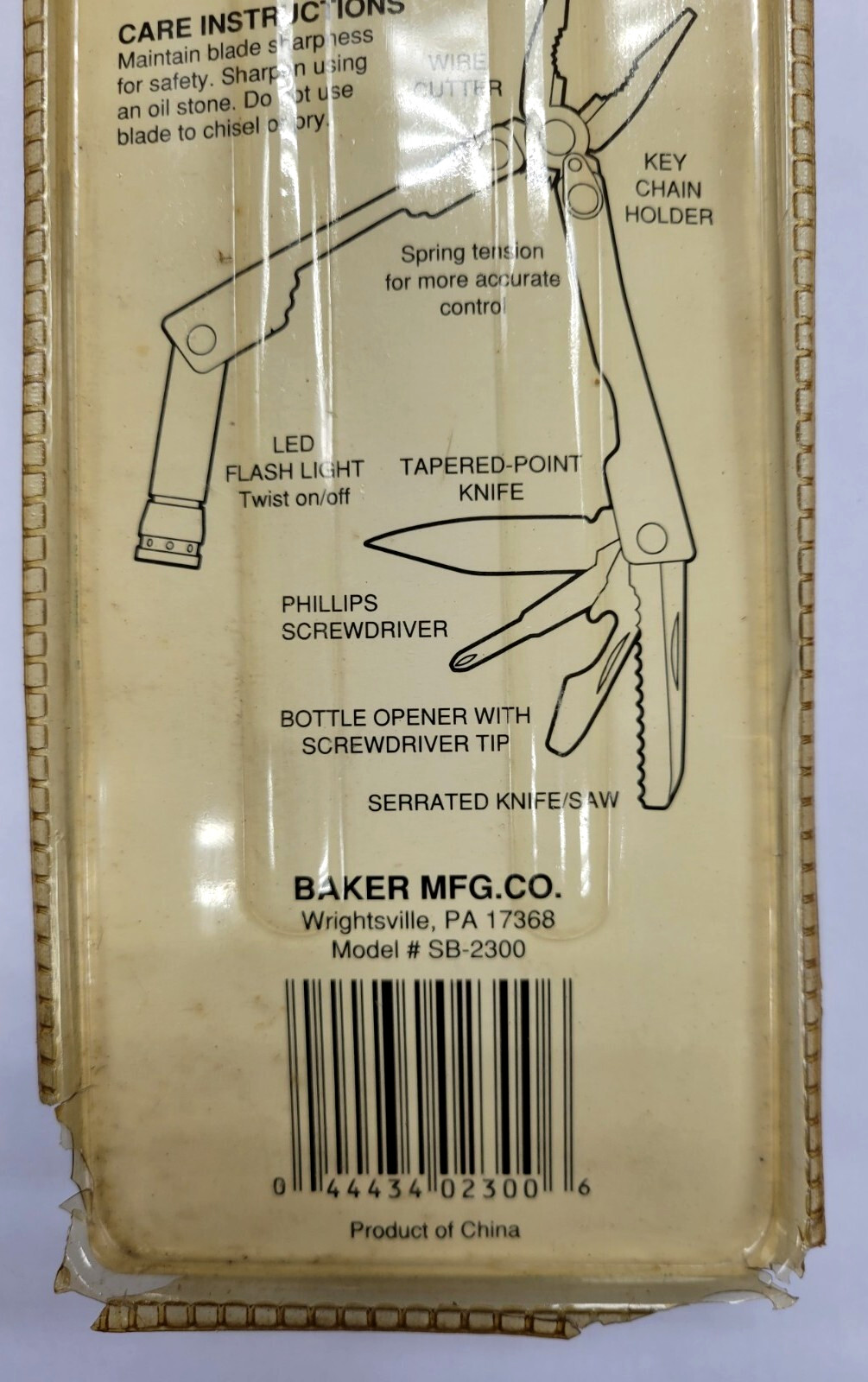 Baker Silverback Pocket Stainless Steel Multi Purpose Tool SB-2300 New NOS