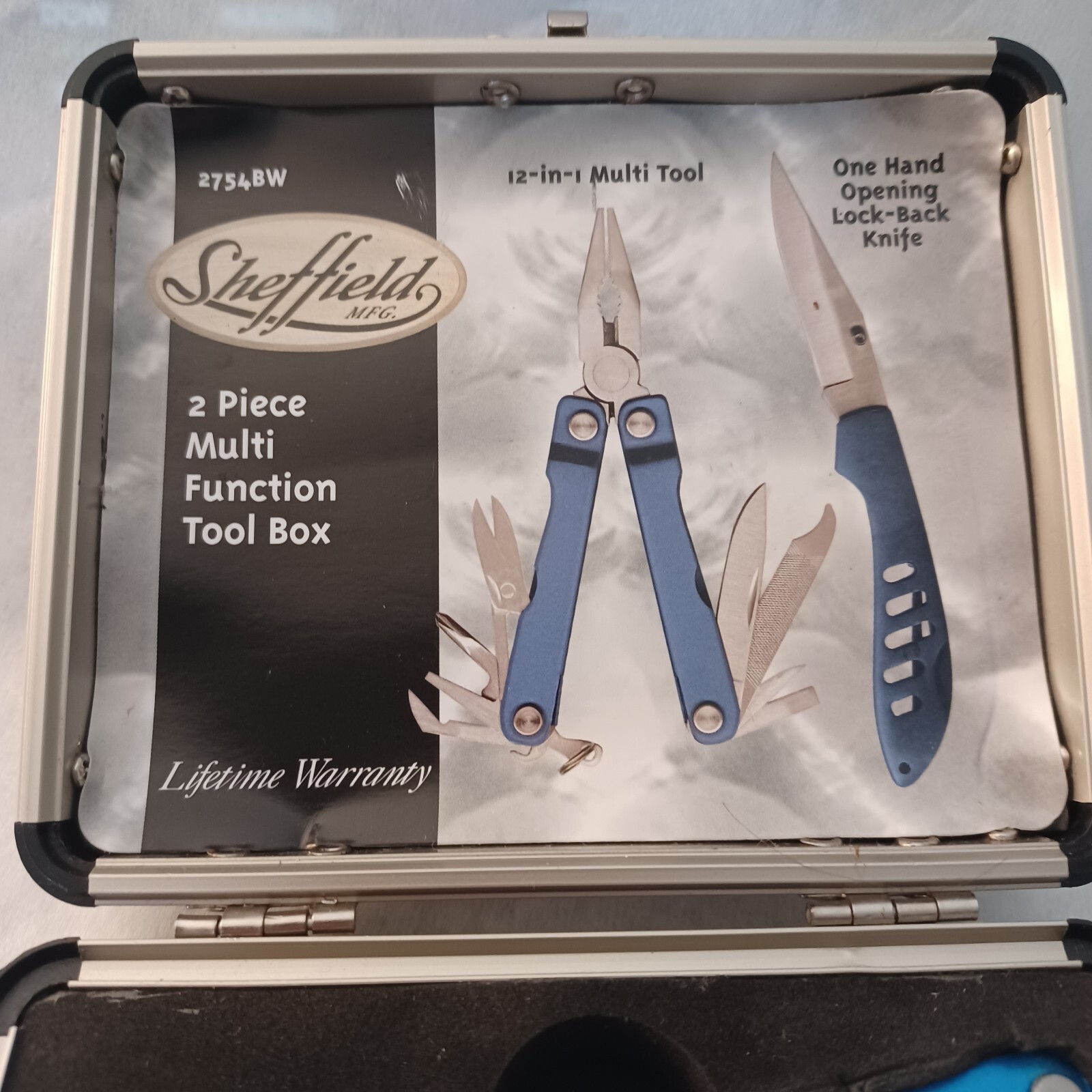 NEW! SHEFFIELD 11 In 1, 2 PIECE MULTI FUNCTION TOOL IN ALUMINUM CASE & BOX
