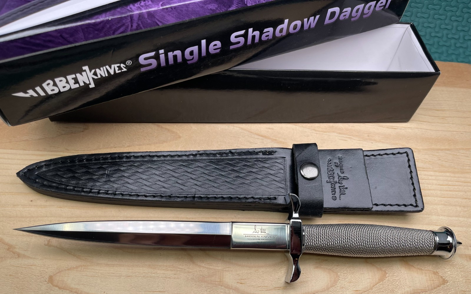 GIL HIBBEN Silver Shadow Dagger Knife With Leather Sheath – Double-Edged Blade