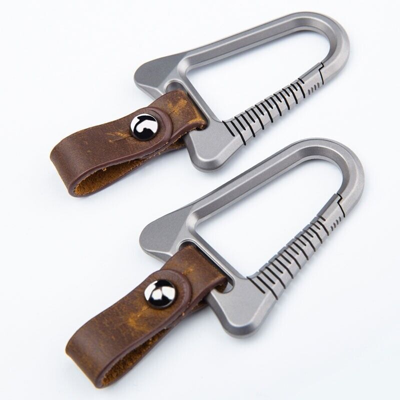 Titanium Alloy + Leather Keychain Carabiner Removable Key Bag Pendant EDC Tool