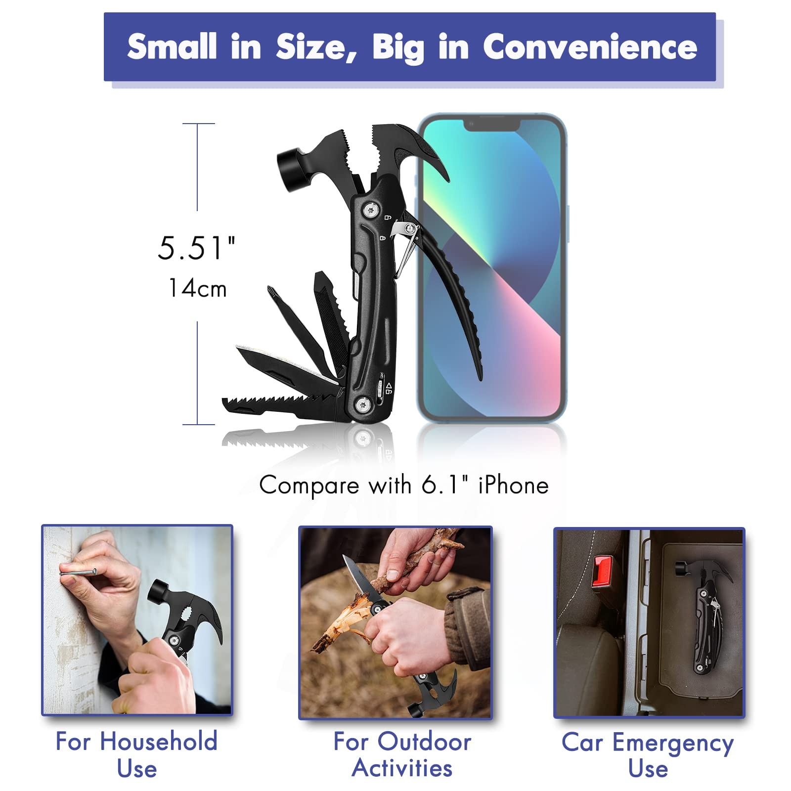 Black Hammer Multitool Gadget Gift For Men Husband Birthday Carrying Case
