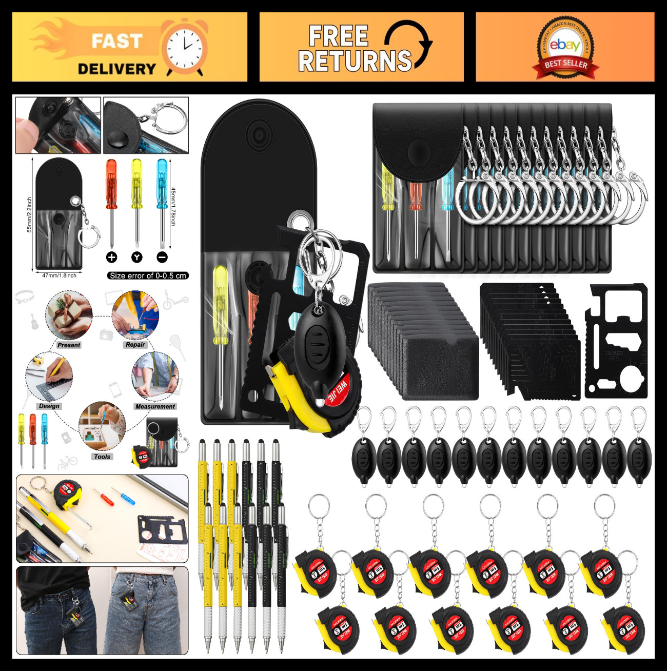60 Pcs Mini Screwdriver Keychain Set, Multitool with LED Light – Gifts for Men,
