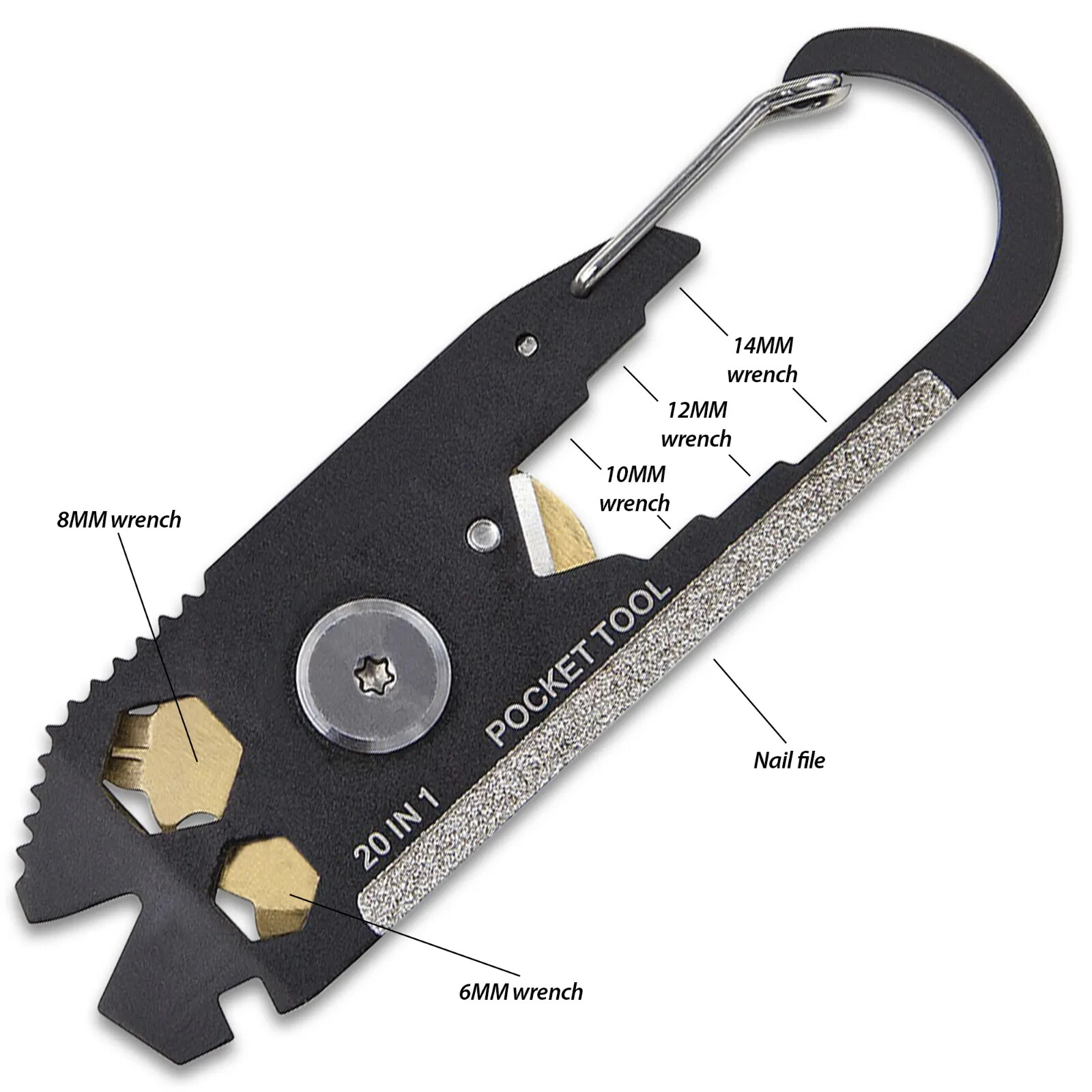 SHTF Survival 20 In 1 Multi-Tool Keychain, Carabiner Attachment Free Shipping.