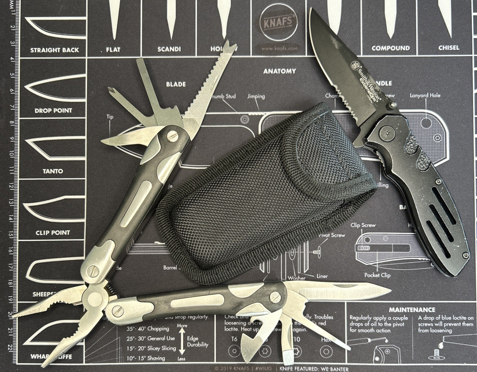 Multi Tool Pliers & Pocketknife Lot of 2 Stainless W/Sheat Camping EDC VGUC