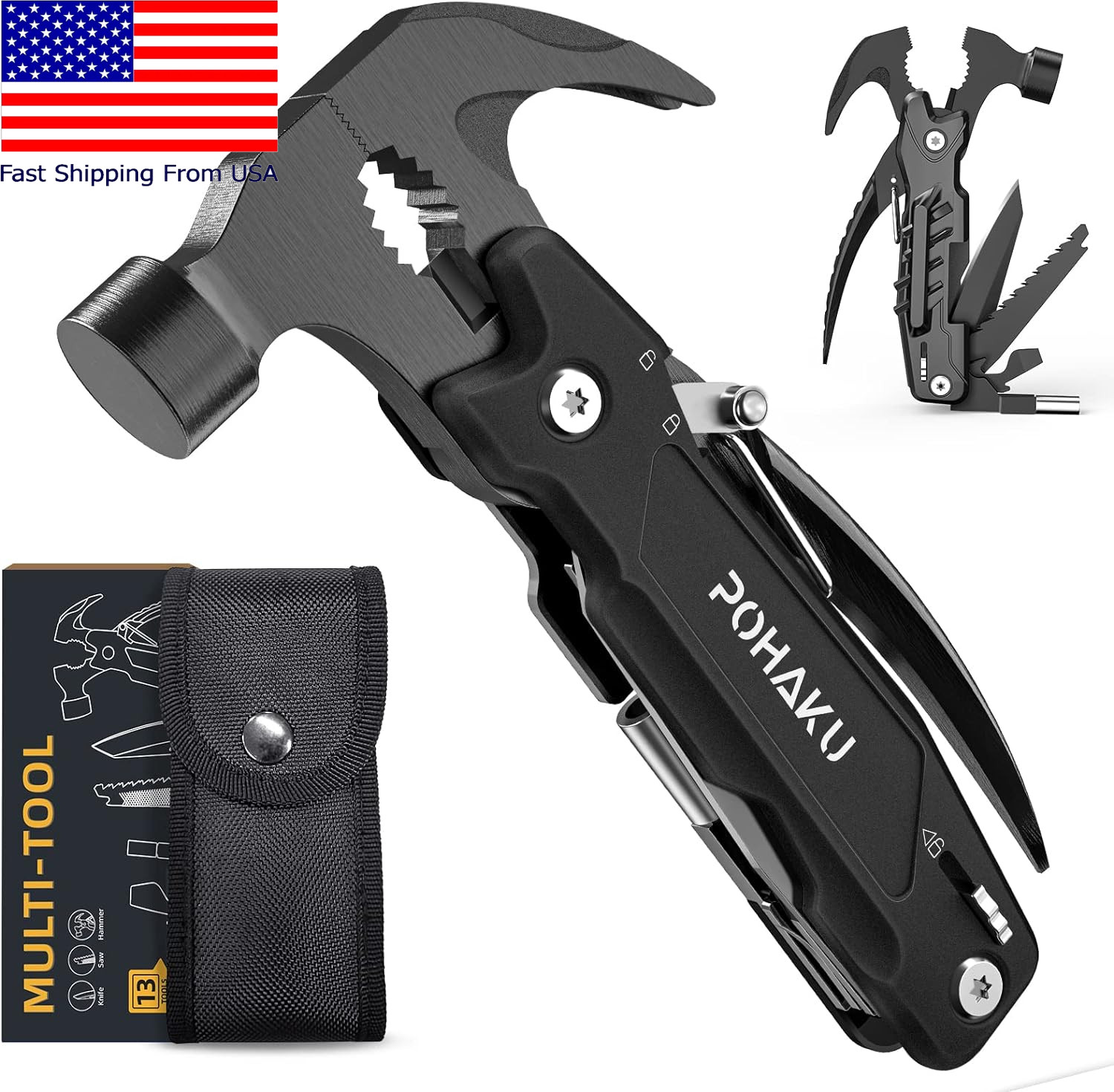 14-In-1 Durable Multitool Hammer with DIY Stickers, Safety Lock Screwdriver Bits