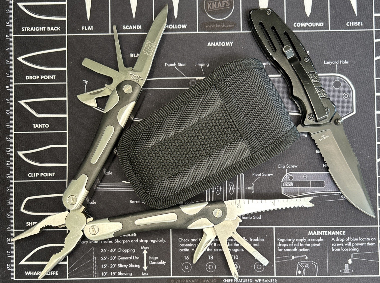 Multi Tool Pliers & Pocketknife Lot of 2 Stainless W/Sheat Camping EDC VGUC