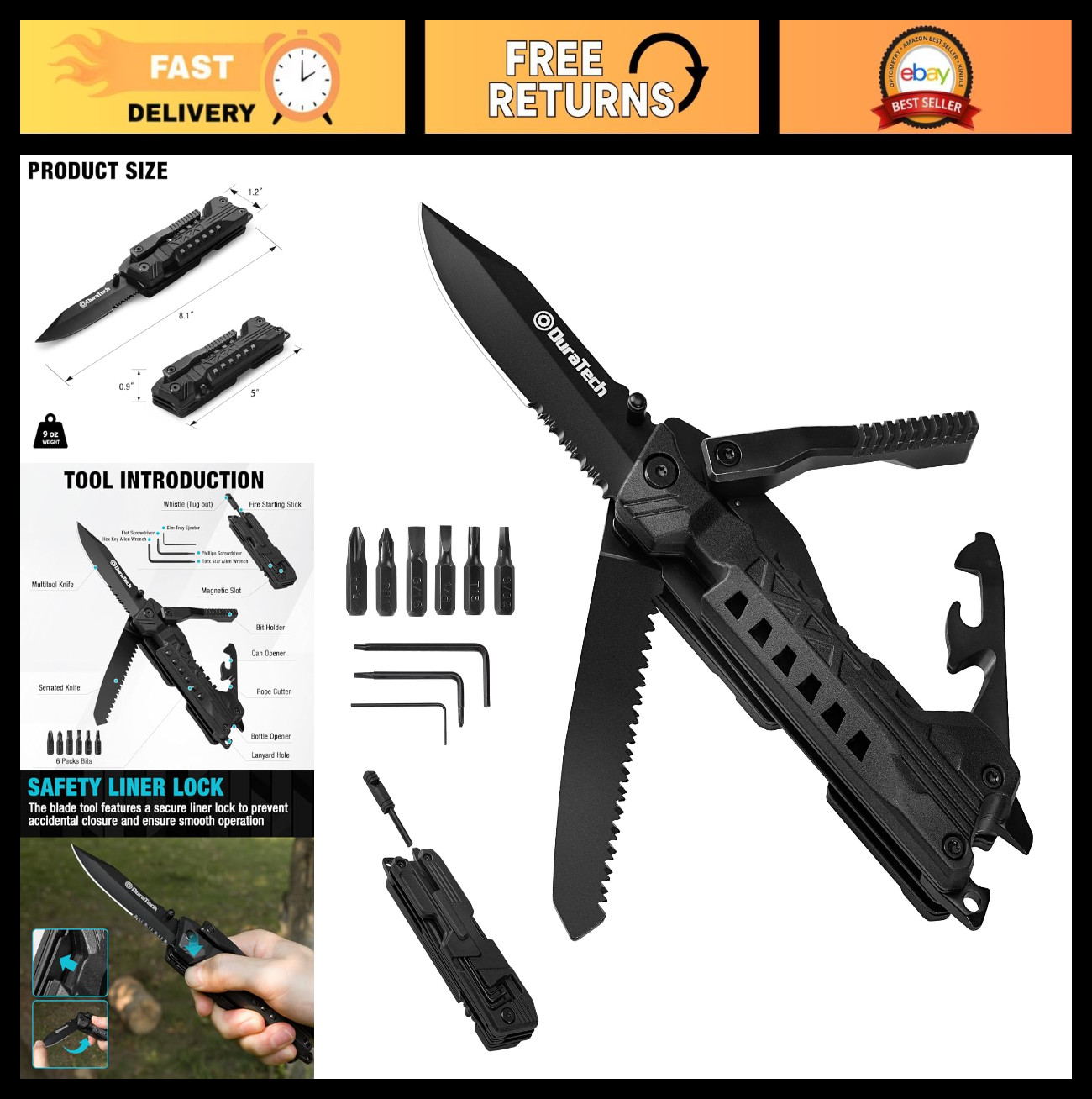 20-in-1 Multitool with Safety Lock, Pocket Knife, Screwdriver, Can/Bottle Opener