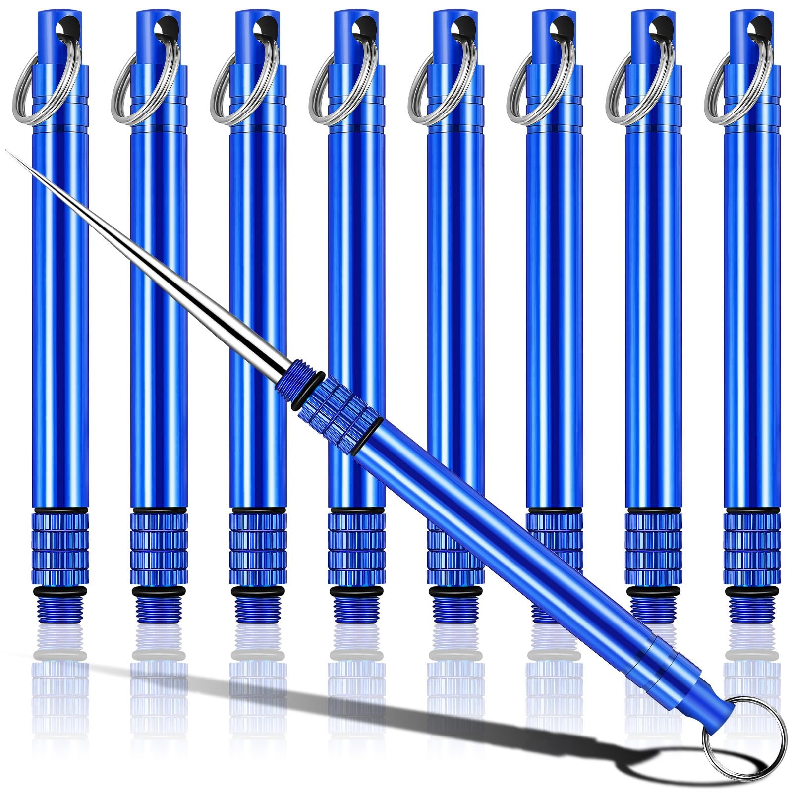 Metal Titanium Toothpicks, 8Pcs Blue Reusable Keychain Telescopic Toothpick with