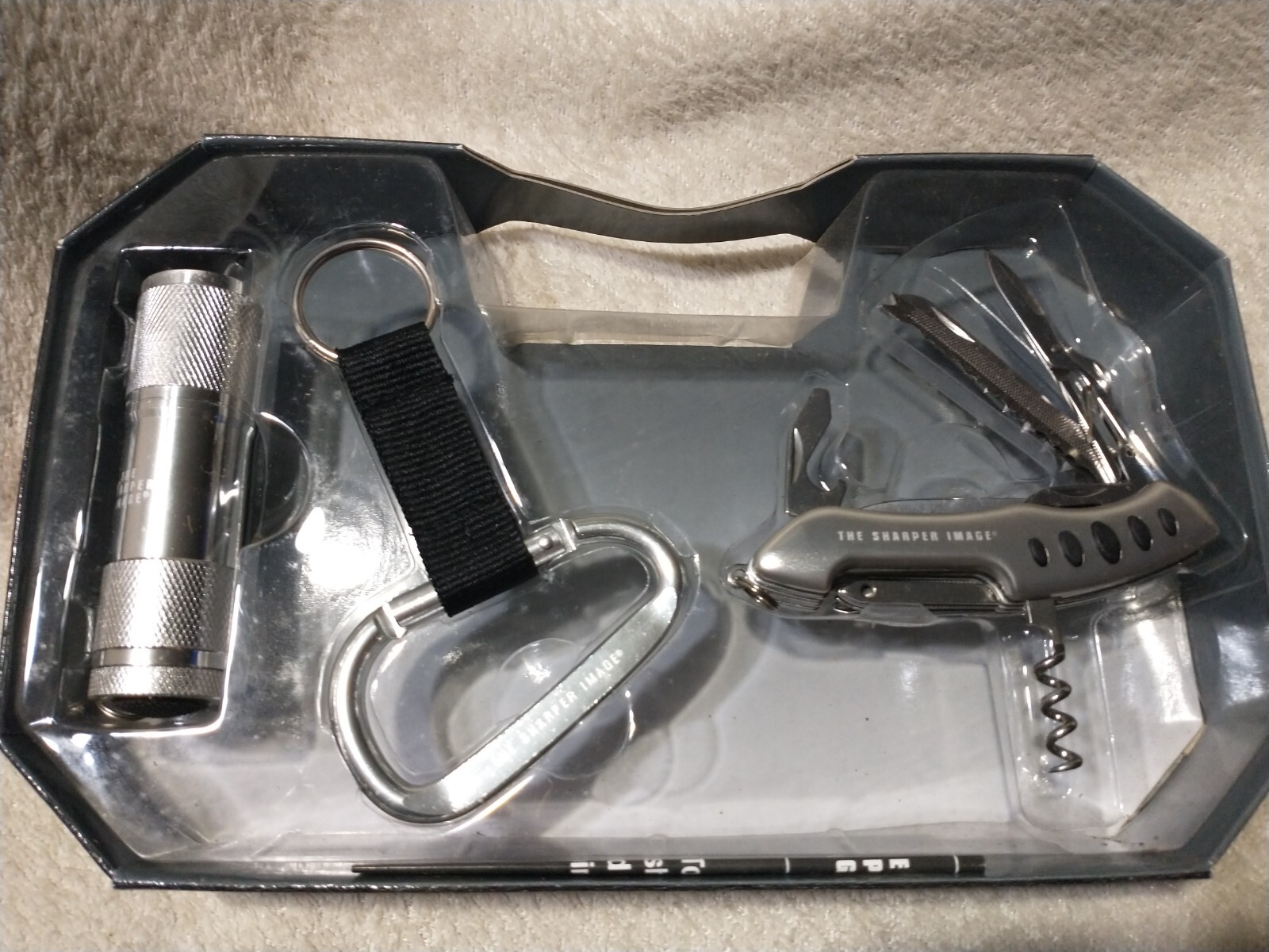 Sharper Image Multi Tool, LED Flashlight & Carabiner Gift Set Opened Package 47