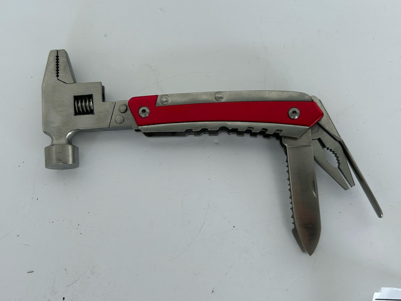 New 8-in-1 Multi Tool Hammer Adjustable Wrench Pliers Knife Bit Set w/ Sheath