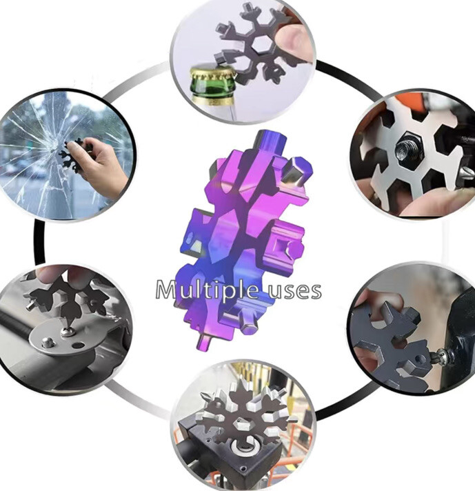 18 In 1 Snowflake Multi Tool Portable Stainless Tool Screwdriver Key Chain Color