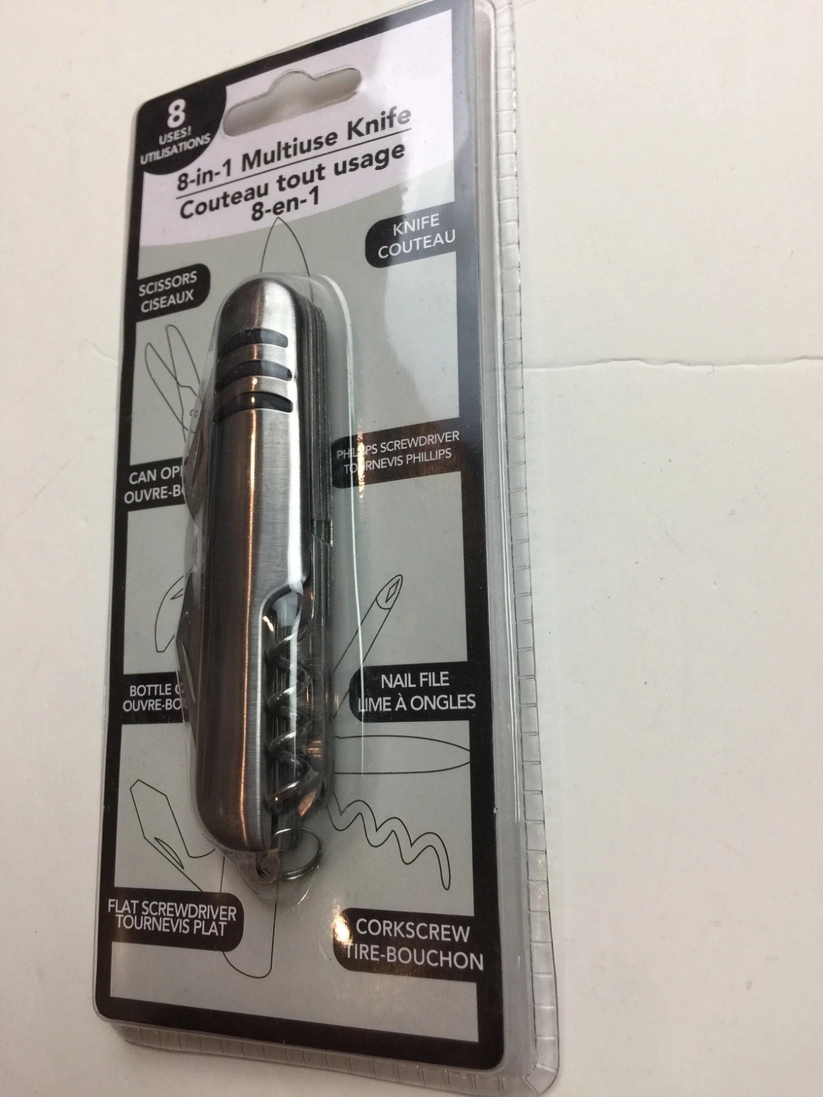 Pocket 8-in-1 Knife Scissors Can Opener Nail File Corkscrew Bottle Opener New