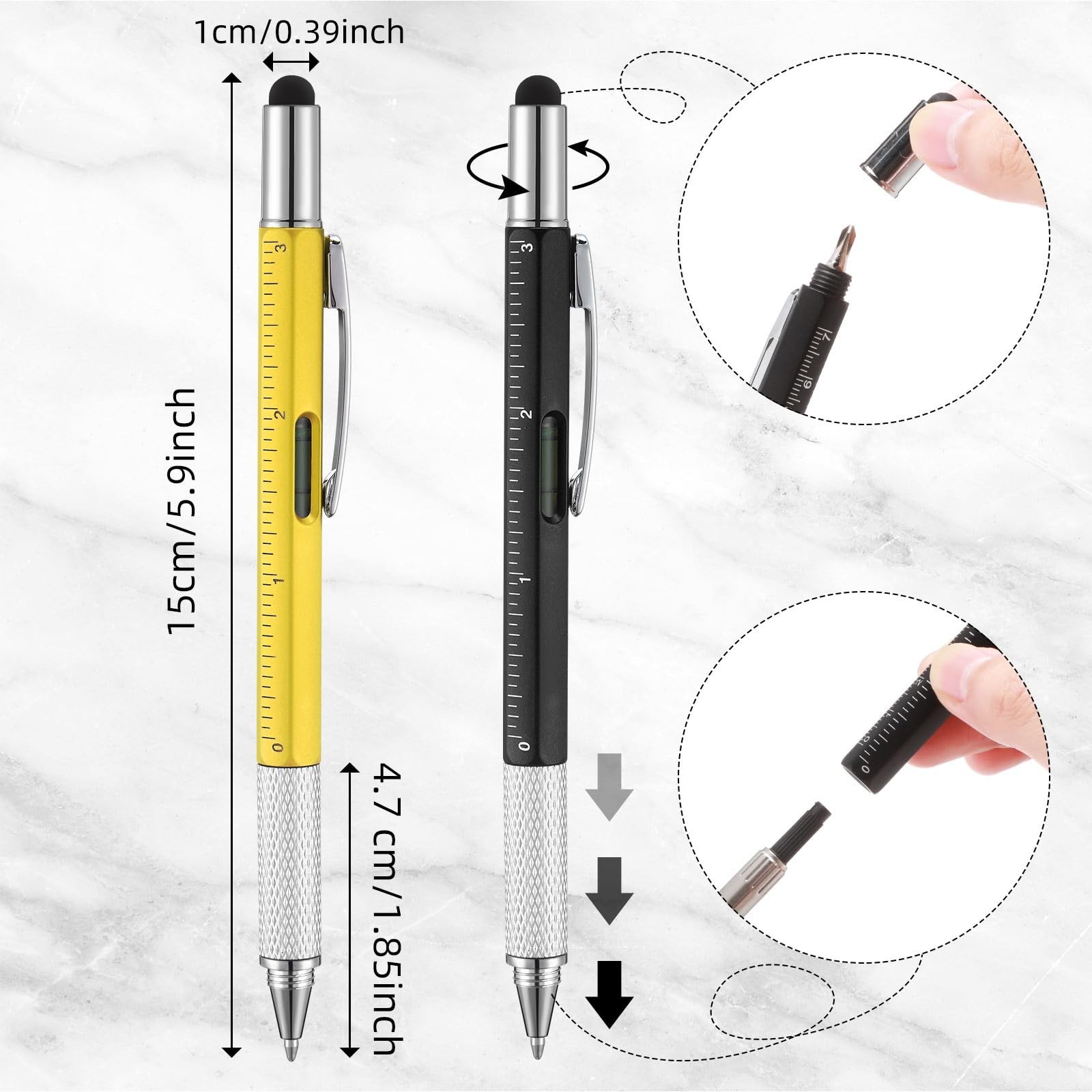 60 Pcs Multi-Tool Pens Set – 6-in-1 with Refills, Ruler & Level Gauge – Perfect