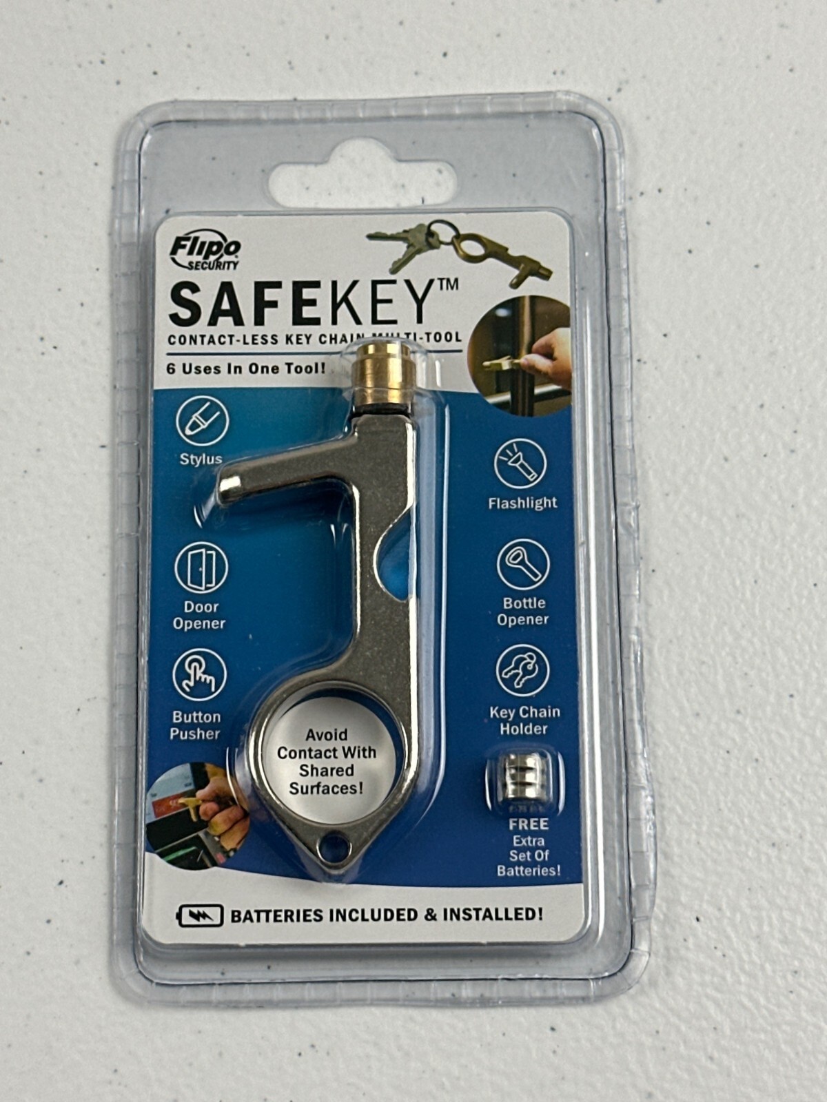 Flipo Security Safekey 6-In-1 Keychain Tool: Stylus Flashlight Bottle Opener