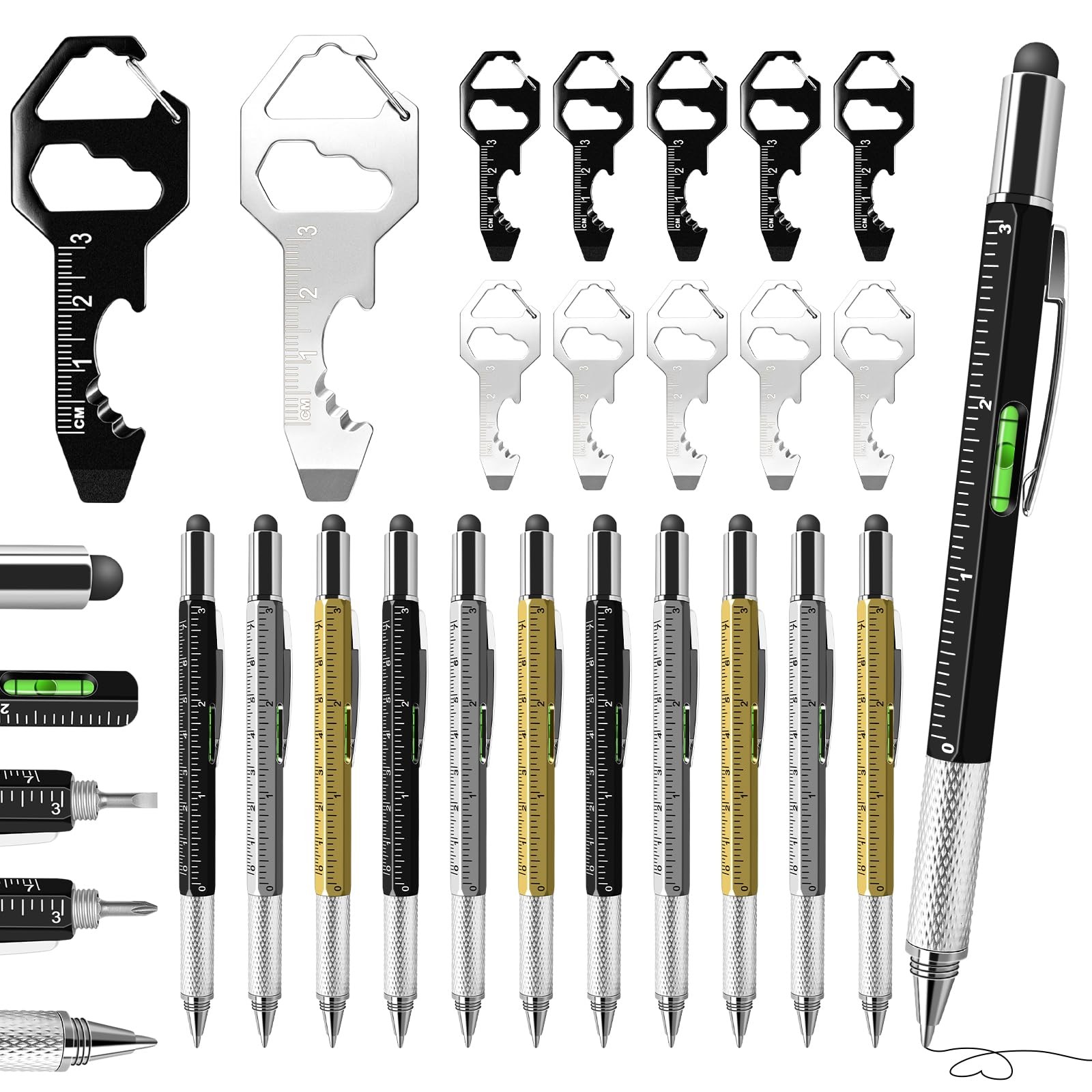 Fathers Day Dad Gifts Bulk, 24 PCS 6-in-1 Multitool Pens with Stainless Steel…