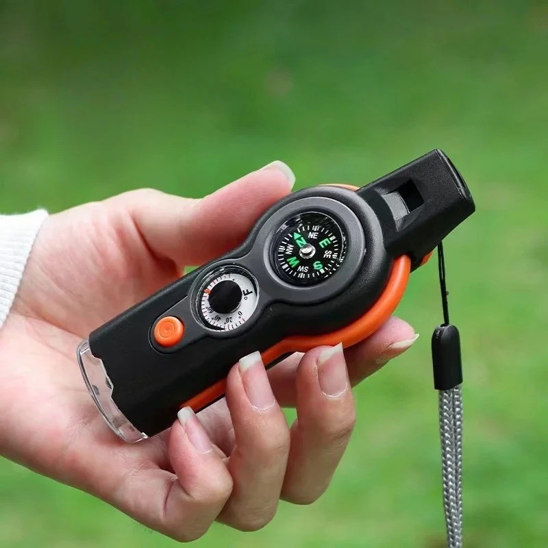 Compact 7 in 1 Multi Function Survival Whistle Emergency Signal Safety Tool Camp