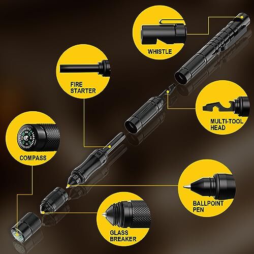 Gifts for Men, 9 in 1 Tactical Pen, Dad Gifts for Fathers Day, Large Black